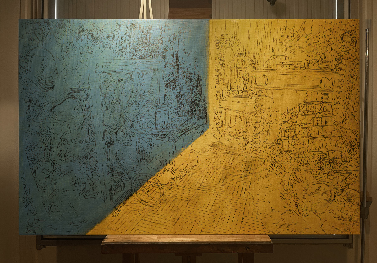 Dessin de la scène sur la toile